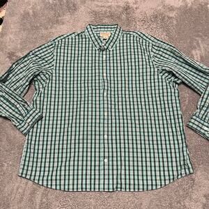 Duluth Trading WrinkleFighter Shirt Mens 3XL Plaid Green Blue Long Sleeve